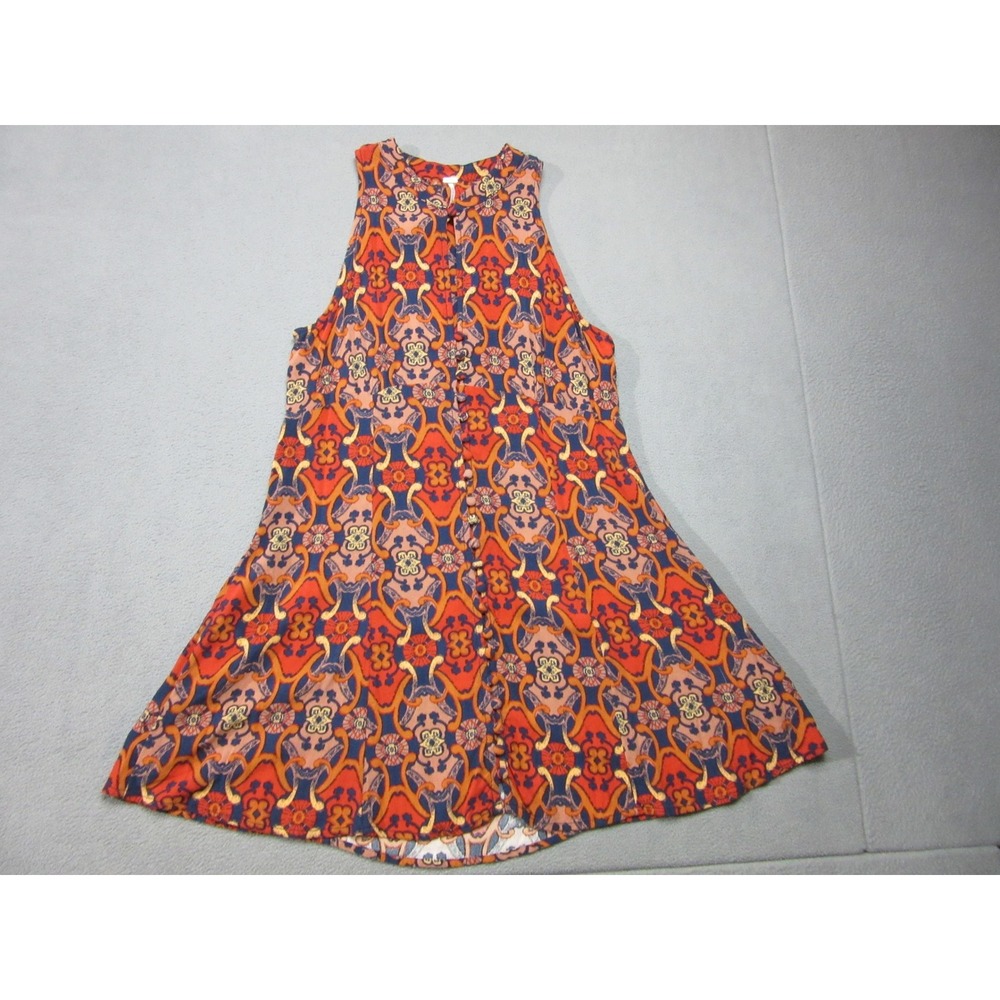 Free People Dress Womens Small Orange Geometric Medallion Boho Mini Button Front